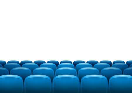 Movie theater with row of blue seats. Premiere event template. Super Show design. Presentation concept with place for text.のイラスト素材