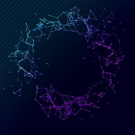 Vector geometric polygonal lines network circle. Futuristic connect science concept. Digital wireframe.のイラスト素材
