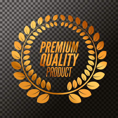Premium Quality badge product. Golden laurel wreath, Vector illustration on transparent.のイラスト素材