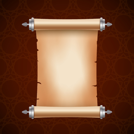 Old ancient scroll paper with place for text. Old document illustration. Papyrus parchament banner. Antique scroll.のイラスト素材