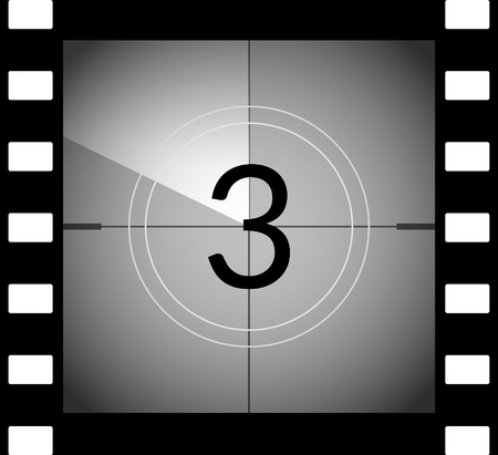 Old film movie countdown frame. Old vintage retro cinema vector timer count.のイラスト素材