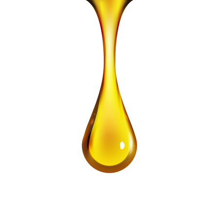 Golden oil drop isolated on white. Olive or fuel gold oil droplet concept. Liquid yellow sign.のイラスト素材