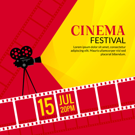 Cinema festival poster template. Vector camcorder and line videotape illustration. Movie festival art background.のイラスト素材