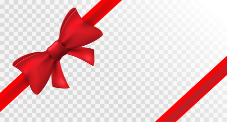 Red ribbon with red bow. Vector isolated bow decoration for holiday present. Gift element for card design.のイラスト素材