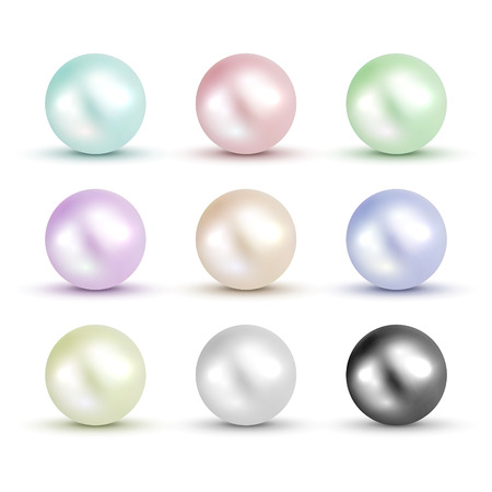 3D shiny natural White Pearl ball set. Vector accessory beauty colorful decoration. Fashion jewel symbol.のイラスト素材