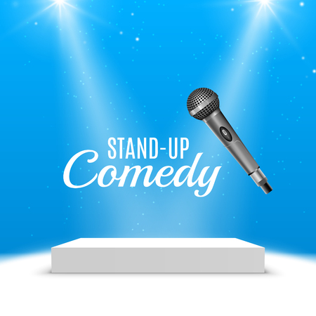 Stand up comedy event poster. Vector microphone illustration. Concert comedy show with stage.のイラスト素材