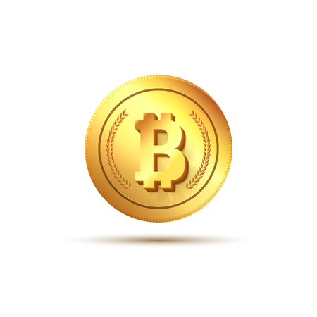 Golden coin bitcoin sign. Finance currency electronic money. Exchange business bitcoin icon.のイラスト素材