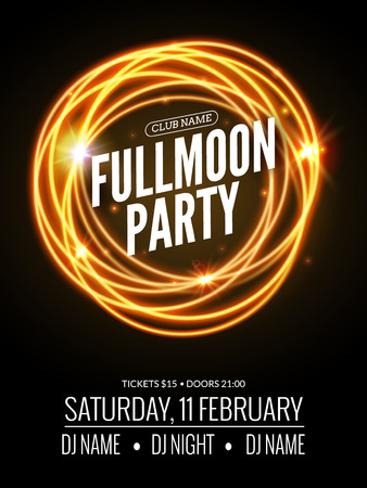Fullmoon party design flyer. Disco party night. Vector dance poster template. Moon light illustration.のイラスト素材