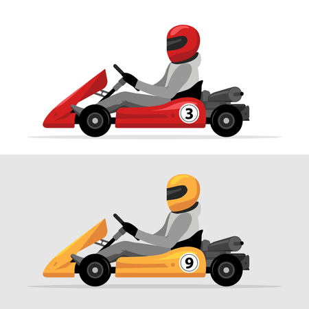 Kart driver sport background. Karting racing isolated, Man drive kart in helmet background design.のイラスト素材