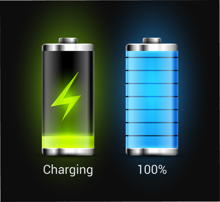 Battery charge energy power icon. Vector battery recharge design technology.のイラスト素材