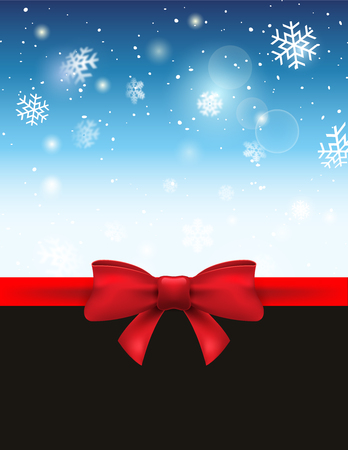 Christmas defocused bokeh background with red bow. Gift card holiday celebration invitation xmas.のイラスト素材