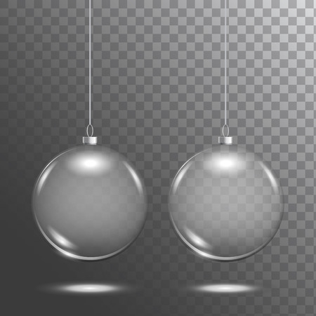 Christmas glass toy balls on transparent background. Christmas festive decoration objects. Xmas isolated shine decor.のイラスト素材