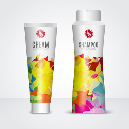 Body care cosmetics designs tubes template. Packaging templates of cream, gel and shampoo.のイラスト素材