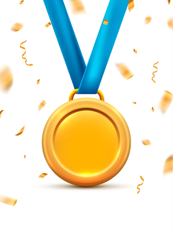 Gold medal for first winner prize. Gold metal award symbol. Medal gold vector icon.のイラスト素材