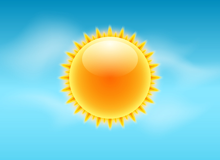 Sun realistic rays icon. Vector weather forecast sun sky design. Sunshine nature summer light.のイラスト素材