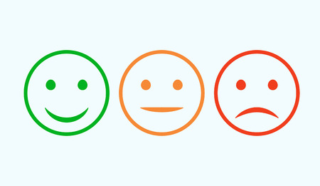 Smiley icon set. Emoticons positive, neutral and negative. Vector isolated red and green mood. Rating smile for customer opinion.のイラスト素材