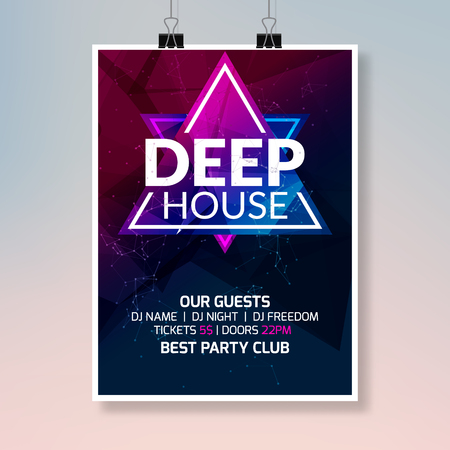Deep house dance music poster. Music party flyer banner design. Disco night club event template.のイラスト素材