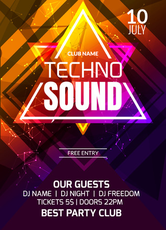 Techno sound music party template, dance party flyer, brochure. Party club creative banner or poster for DJ.のイラスト素材