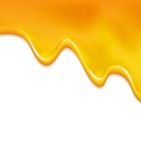 Dripping honey waves on white isolated orange liquid dessert border. Sweet food background syrup.のイラスト素材