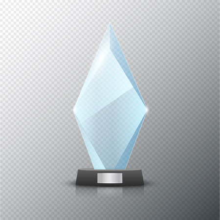 Glass trophy award isolated. Vector blank award on bright background. Crystal glossy design winner.のイラスト素材