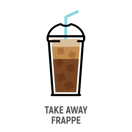 Cold coffee frappe drink flat design icon. Iced coffee cup isolated.のイラスト素材