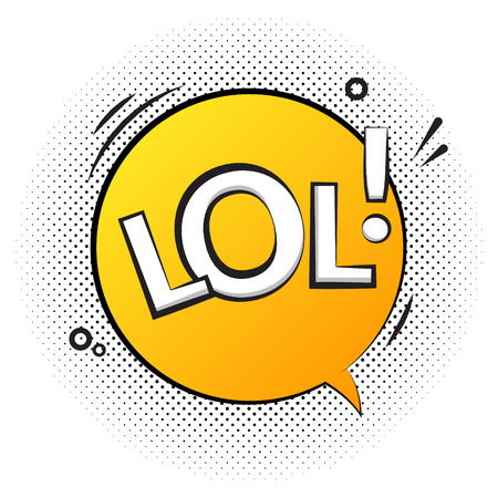 Lol text speech label icon. Pop retro vector tag comic background design.のイラスト素材