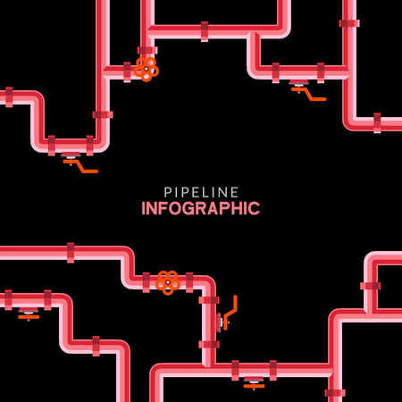 Pipeline infographic. Oil, water or gas flat valve vector design. Pipeline construction isolated.のイラスト素材