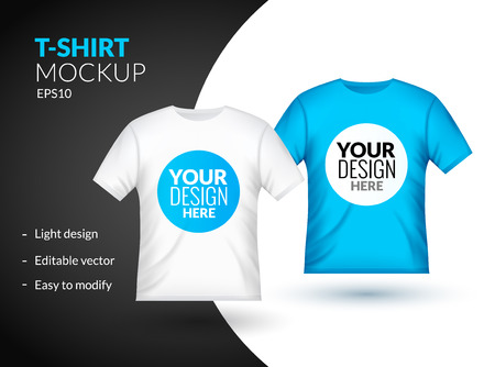 Blank t-shirt template clothing fashion. White and blue shirt design with sleeve cotton uniform.のイラスト素材