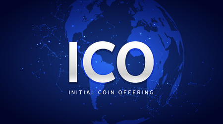 ICO initial coin offering background illustration. Blockchain business digital ico crypto company.のイラスト素材