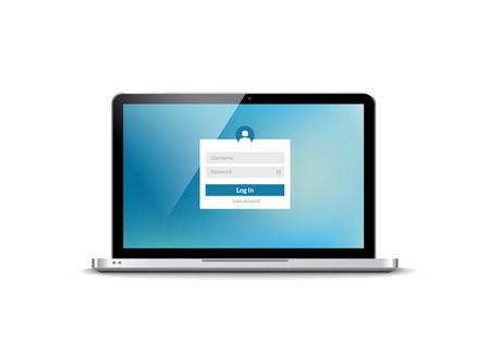 Laptop login password on lock screen. Computer security protection login user concept form.のイラスト素材