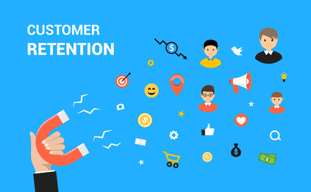 Customer retention flat vector web design. Target marketing strategy retention concept.のイラスト素材