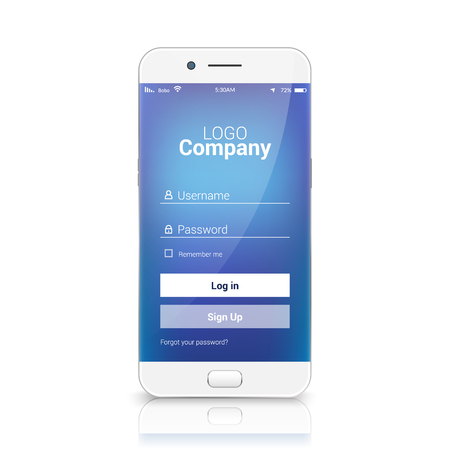 Mobile ui login register app template. Sign in vector signup design on smartphone.のイラスト素材