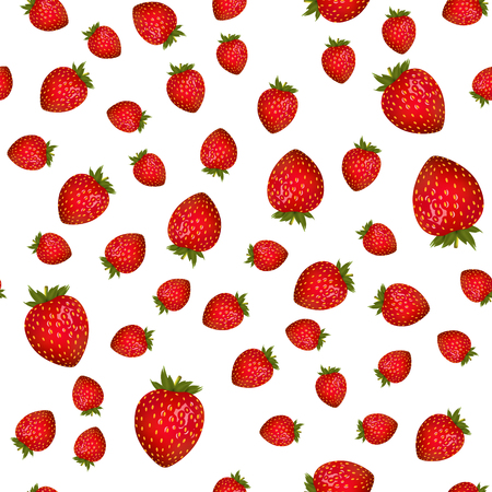 Strawberry seamless background. Red pattern strawberry on white. Summer juicy food dessert.のイラスト素材