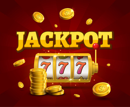 Slot machine lucky sevens jackpot concept 777. Vector casino game. Slot machine with money coins. Fortune chance jackpot.のイラスト素材