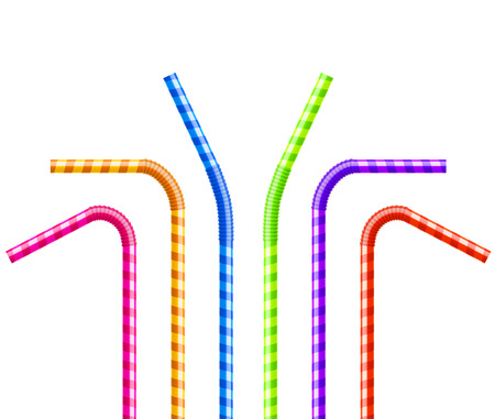 Drinking straws set. Vector colorful pipe tube plastic straw for juice, cocktail isolated.のイラスト素材