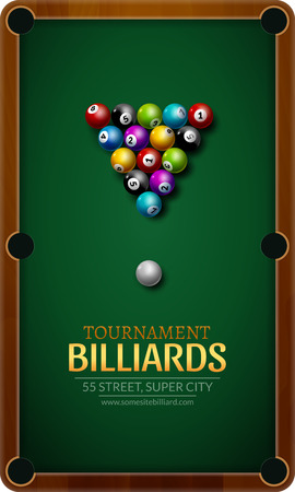Billiard balls on table vector. Billiard game sport competition leisure illustration poster.のイラスト素材