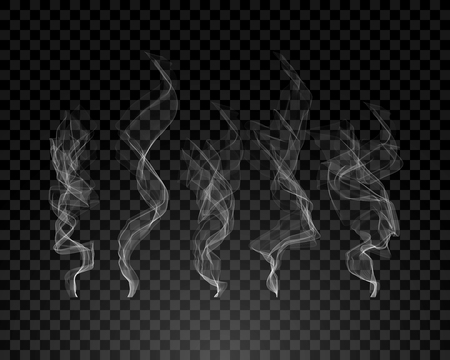 Smoke isolated on transparent background. Cigarettes smooth smoke set. Flow smoke shape design concept.のイラスト素材