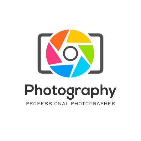 Photography logo template modern vector creative symbol. Shutter lens camera icon design element.のイラスト素材