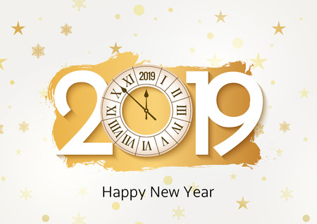 Happy New 2019 Year background. Christmas celebration card decoration with clock.のイラスト素材