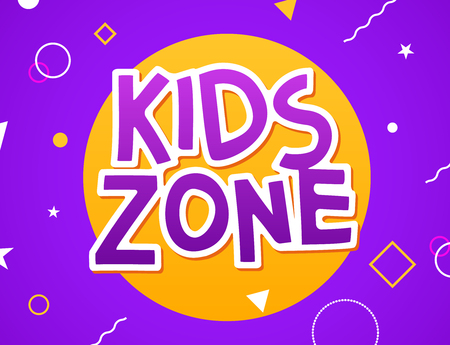 Kids Zone game banner design background. Playground vector child zone sign. Childhood fun room area.のイラスト素材