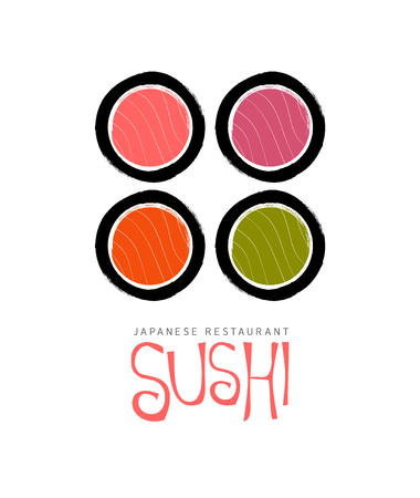 Sushi logo fish food japan restaurant. Japanese seafood logo asian dinner.のイラスト素材