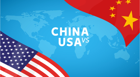 China and USA trade war concept. Business global exchange tariff international economy. Chinese and USA flag illustration.のイラスト素材