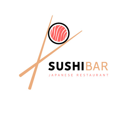 Sushi logo fish food japan restaurant. Japanese seafood logo asian dinner.のイラスト素材