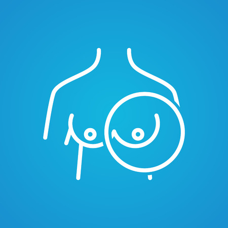 Breast radiography line icon concept. Mammogram breast cancer desease health care line icon.のイラスト素材