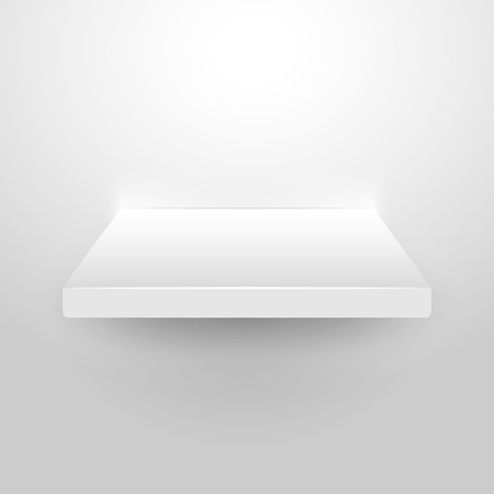 Wall shelf white 3d empty store background interior isolated. Bookshelf blank clear design gallery.のイラスト素材