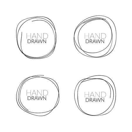 Hand drawn round doodle circle frame icon. Grunge hand drawn cirlce banner black pencil.のイラスト素材