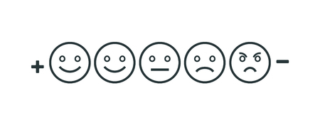 Rating feedback scale isolated line emoticon concept. Emotion rating feedback opinion positive or negative.のイラスト素材