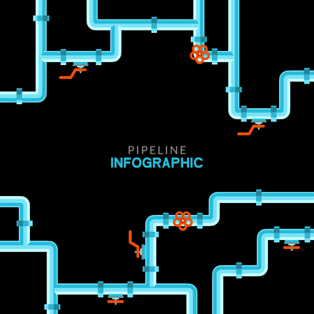 Pipeline infographic. Oil, water or gas flat valve vector design. Pipeline construction isolatedのイラスト素材
