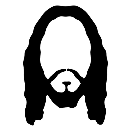 Jesus face beard hair head. Christ son God silhouette avatar man. Religion bible personのイラスト素材