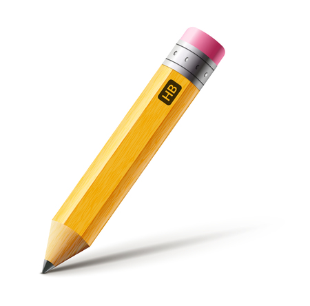 Vector short yellow pencil, Realistic pencil isolated cartoon with rubber eraser.のイラスト素材